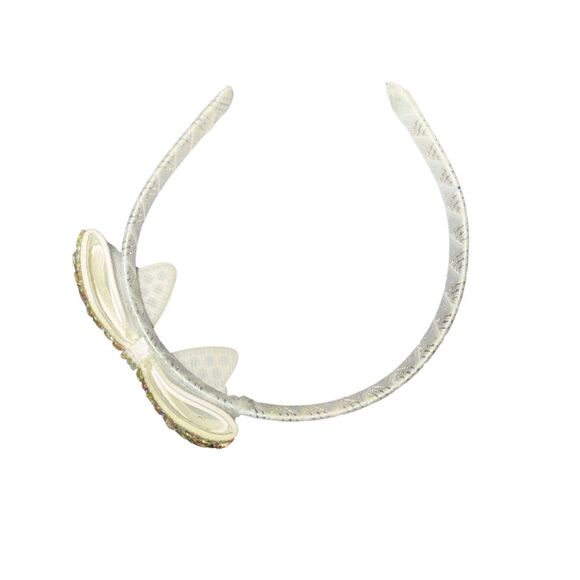 Beaded bow headband iridescent white crystal ribbon - Picture 6 of 7